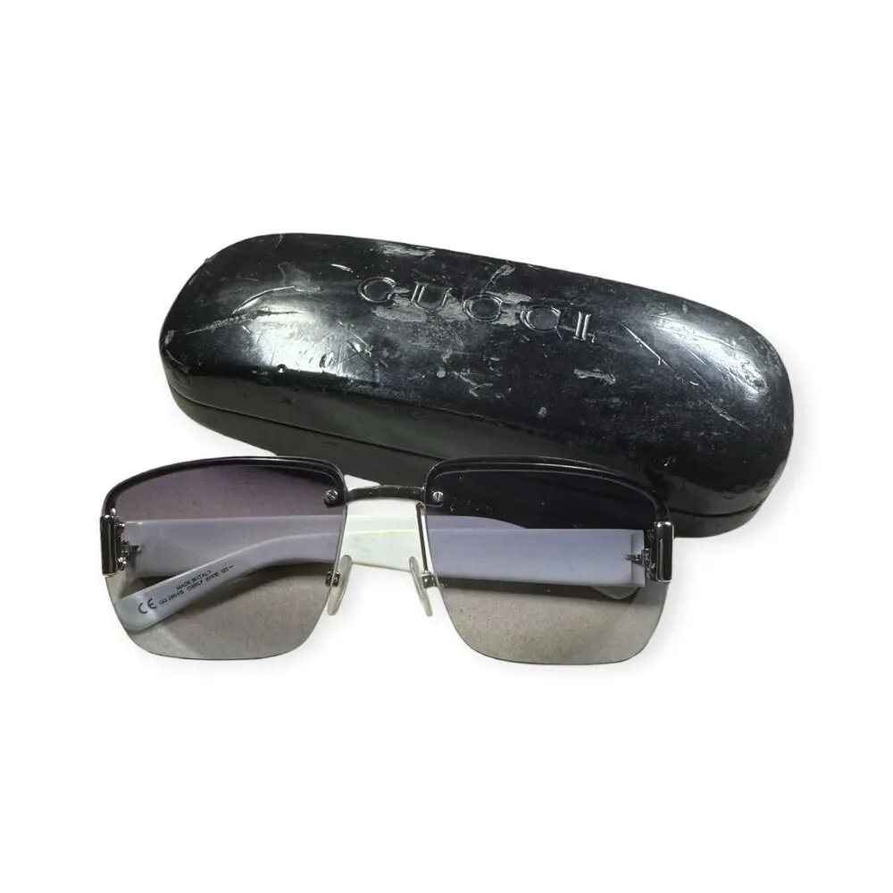 Gucci 2851/s Semi-Rimless Sunglasses White Frame Gray Lenses w/ Case Retro VTG